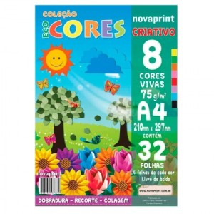 BLOCO CRIATIVO A4 75G 32 FOLHAS / 8 CORES PAPEL DOBRADURA ECOCORES-BL