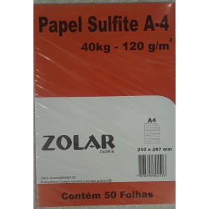 PAPEL SULFITE 40KG A4 120G 50 FOLHAS ZOLAR- PCT