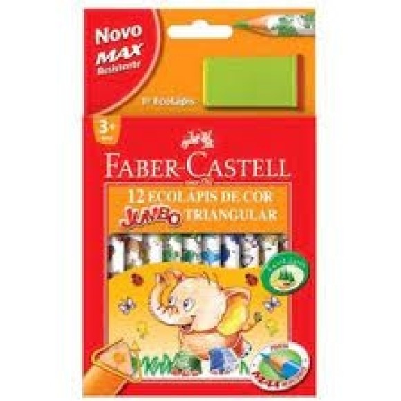 LAPIS 12 CORES JUMBO COM APONTADOR FABER TRIANGULAR
